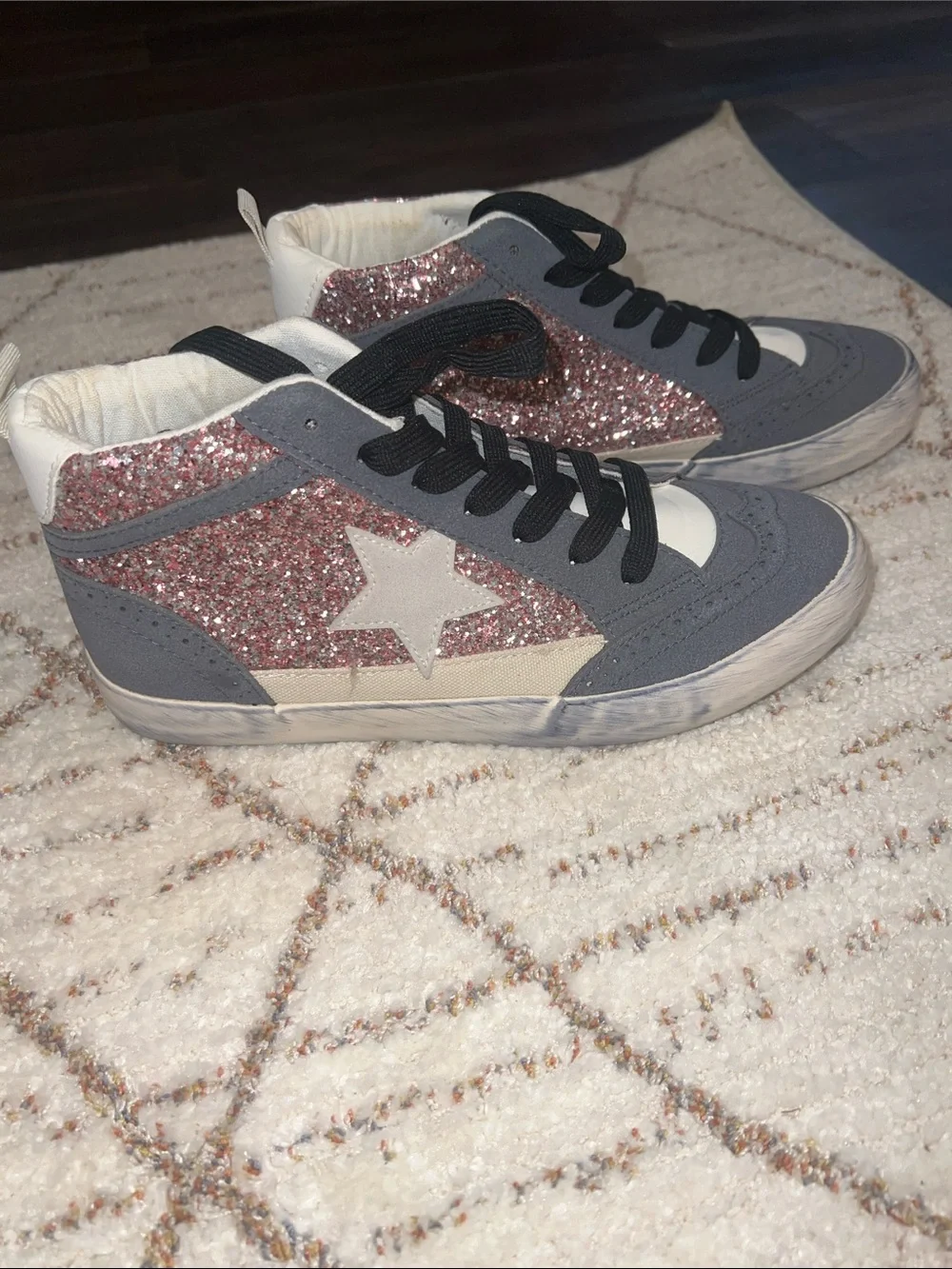 Yoki Kids High-Top Glitter Star Sneakers - Pink & Gray